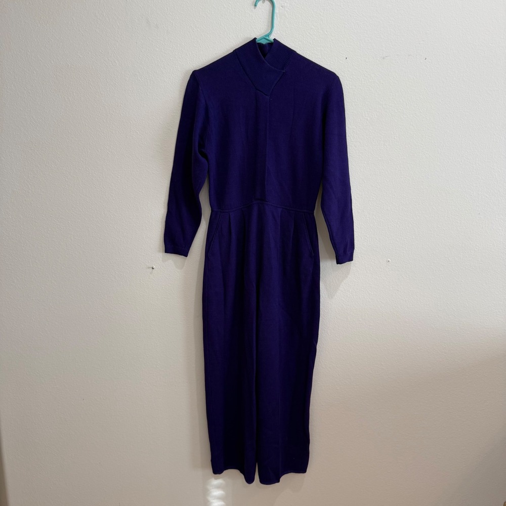 St John Knits Marie Gray Vintage Purple Mock Neck Jumpsuit Size 6 Made in USA